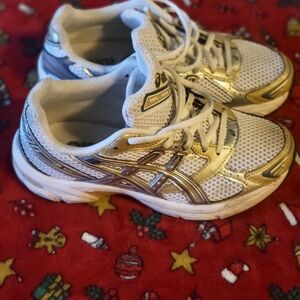 Asics White and Gold Sneakers